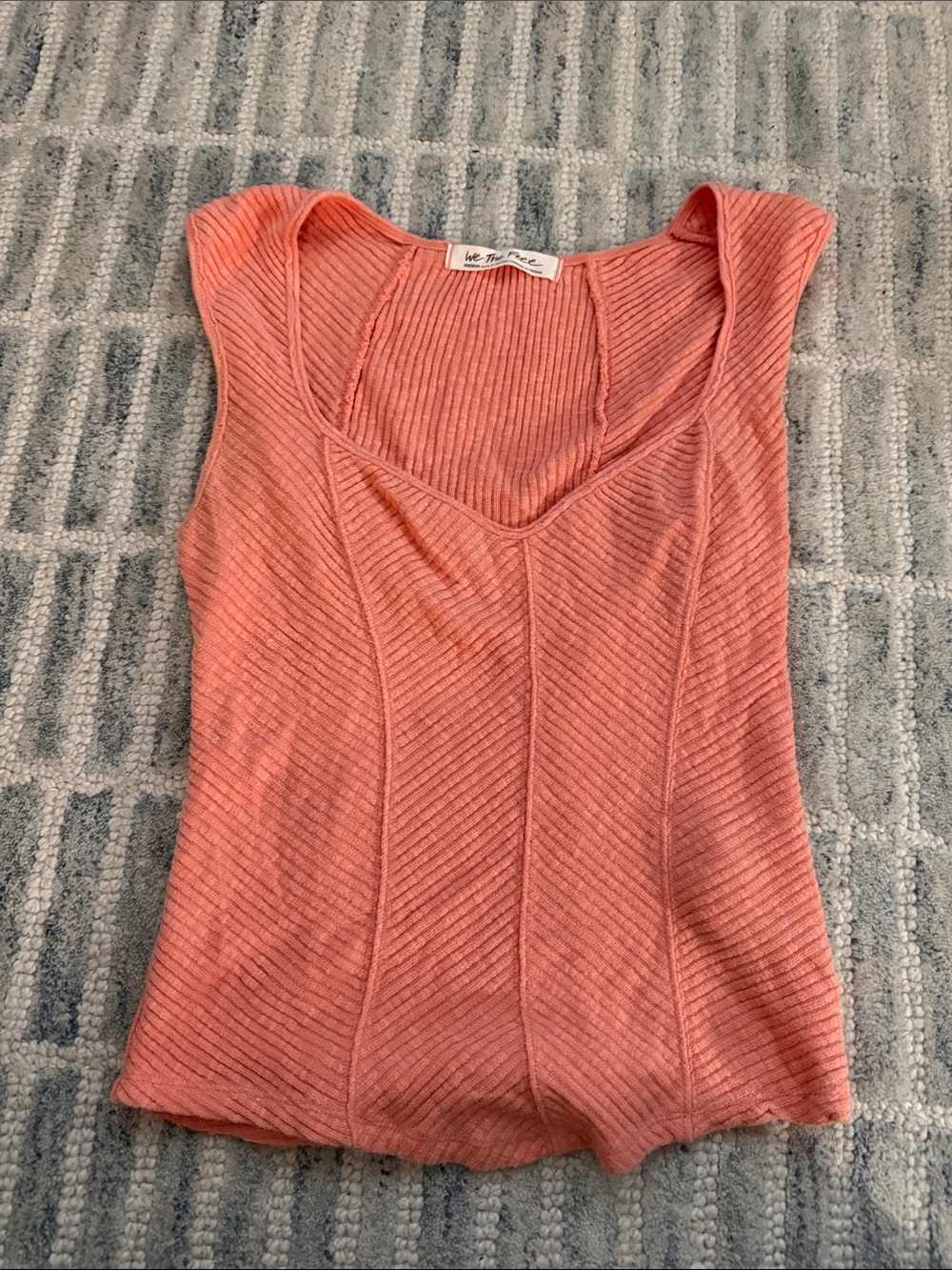 We The Free Coral Ribbed V-Neck Tank